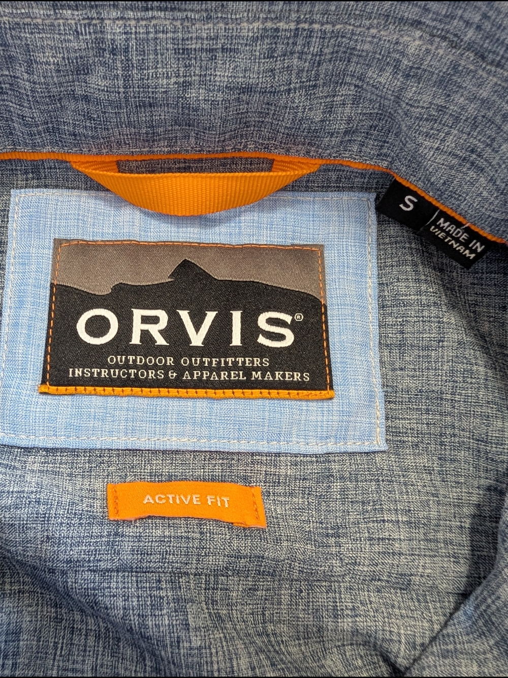 Orvis Men's Shirt Small Tech Chambray Work Active Fit Trout Bum, Vented, Fishing - Picture 5 of 7